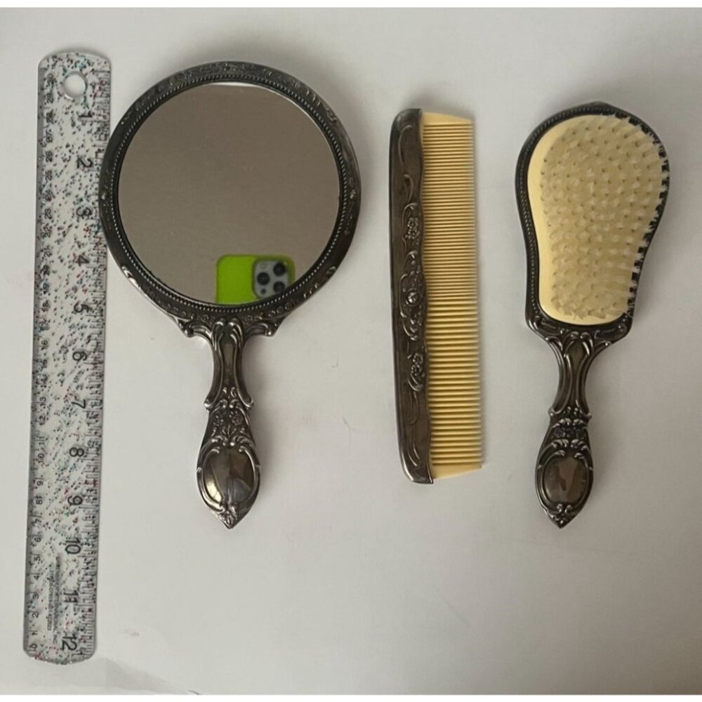 Vintage Silver-Plated Vanity Set Mirror Brush Comb Dressing Table Set - Picture 10 of 12